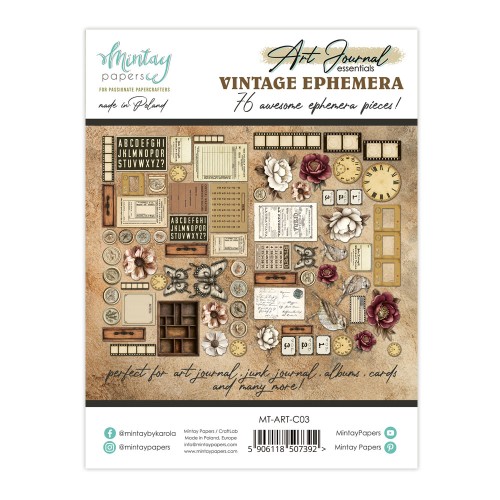 Art Journal - Papierowe Elementy - Vintage, 76 szt.