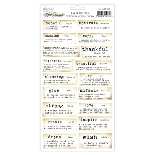 Naklejki Papierowe Art Journal - Dictionary Words - Happy