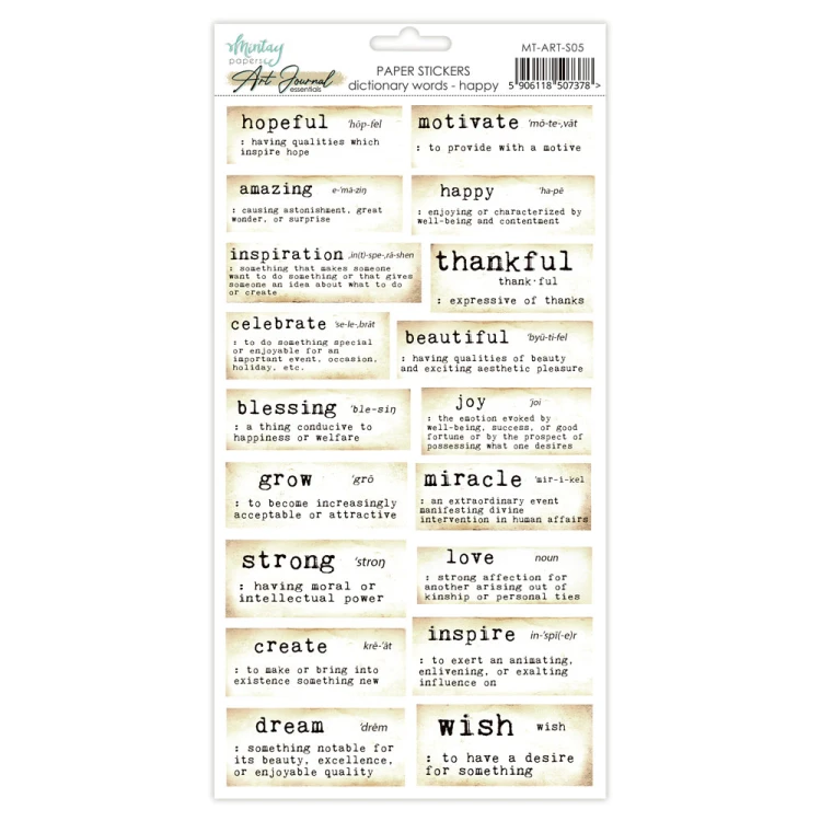 Naklejki Papierowe Art Journal - Dictionary Words - Happy